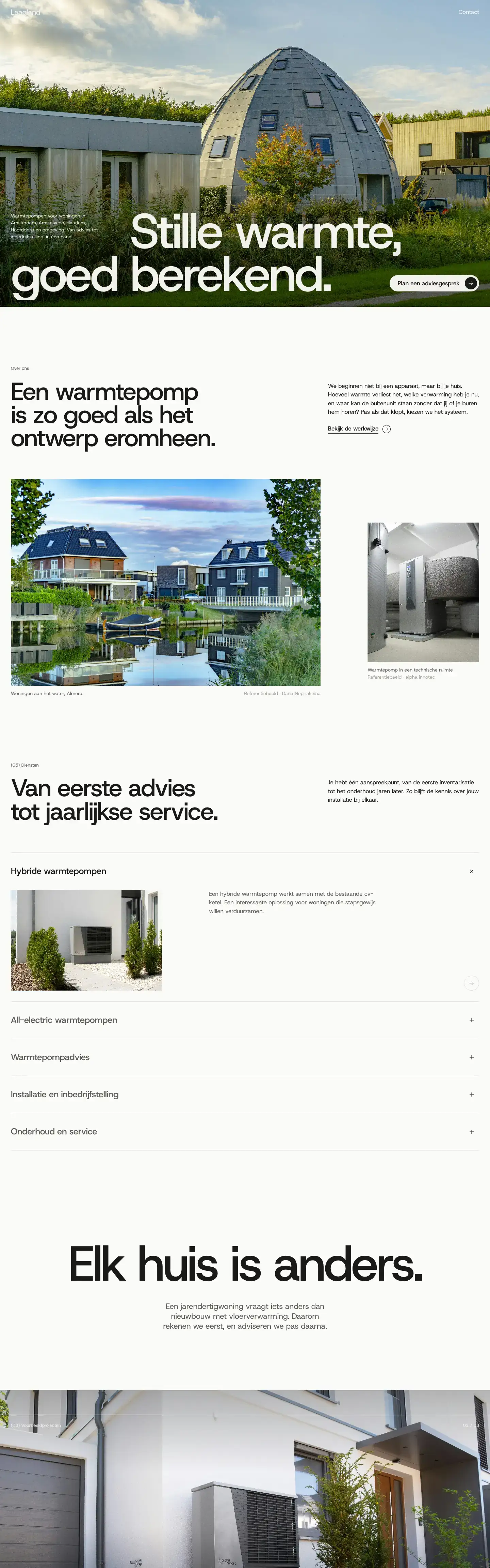 De volledige homepage van Laagland Installatietechniek, van boven naar beneden