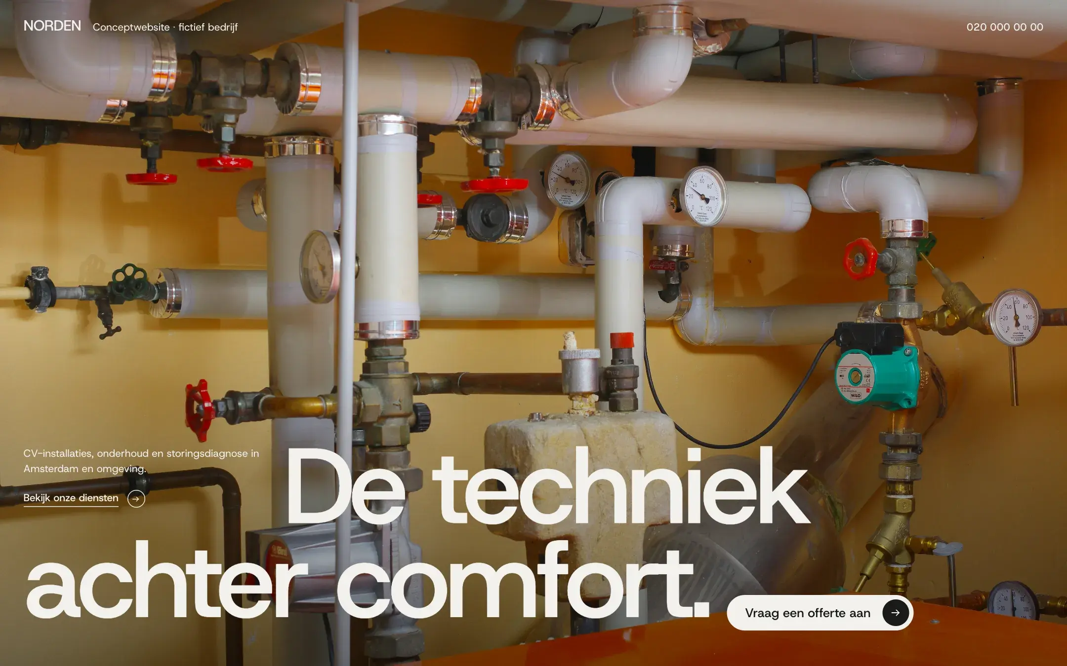Homepage van NORDEN Installatietechniek, conceptwebsite voor cv en verwarming
