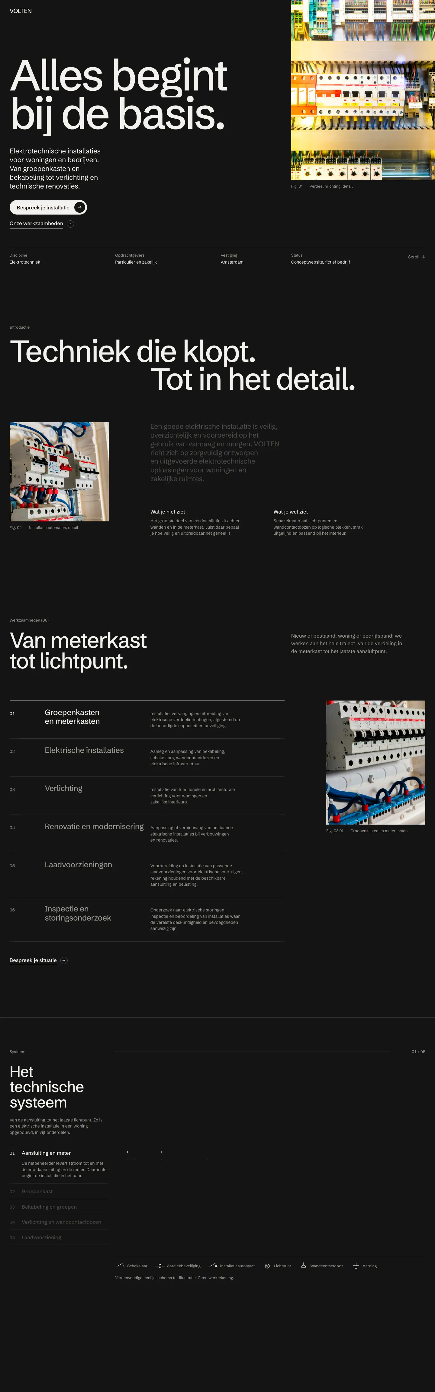 De volledige homepage van VOLTEN Elektrotechniek, van boven naar beneden
